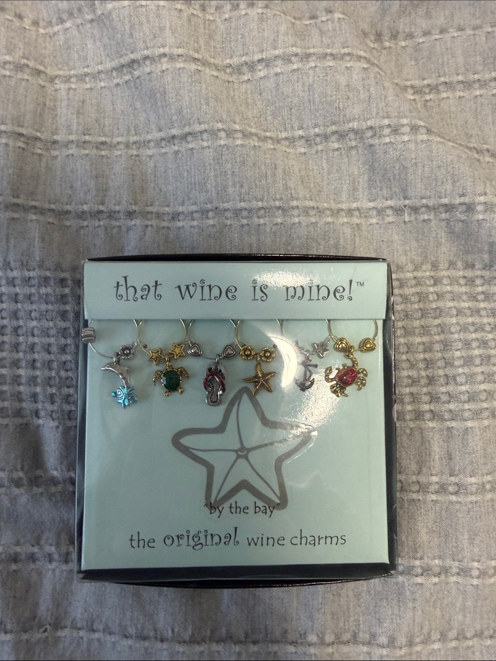By the Bay Coastal Wine Charms Set in Gold & Silver with Blue and Green Accents